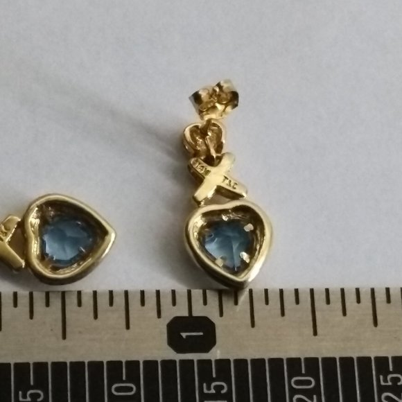 14k Yellow Gold Swiss Blue Topaz XOXO Earrings - Picture 6 of 6